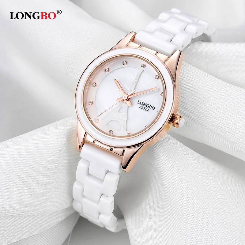 LONGBO Reloj Mujer, женские керамические часы, повседневные, водонепроницаемые, парные часы, модные, для влюбленных, кварцевые наручные часы, женские, мужские, подарок 8870 - Цвет: Rose Gold Women