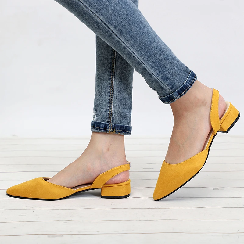 

2019 New Women Shoes Slingback Summer Sandals For Female Flock Casual Footwear Pointed Toe Elegant Low Heels Party Wedding Shoes