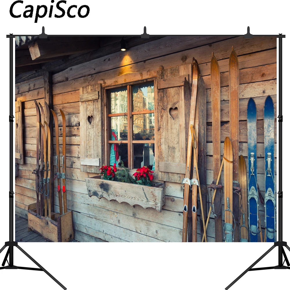 

Capisco Ski chalet Wooden floor Christmas Decor Photography Backgrounds Customized Photographic Backdrops For Photo Studio