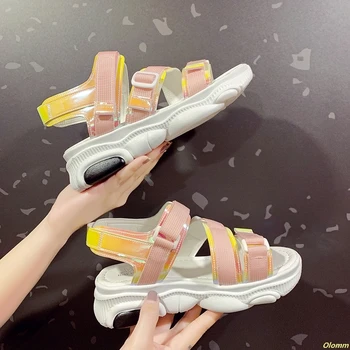 

Platform Sandals Women Shoes 2019 Summer Super High Heels Ladies Casual Shoes Wedge Chunky Sandals Pink Fashion High Top