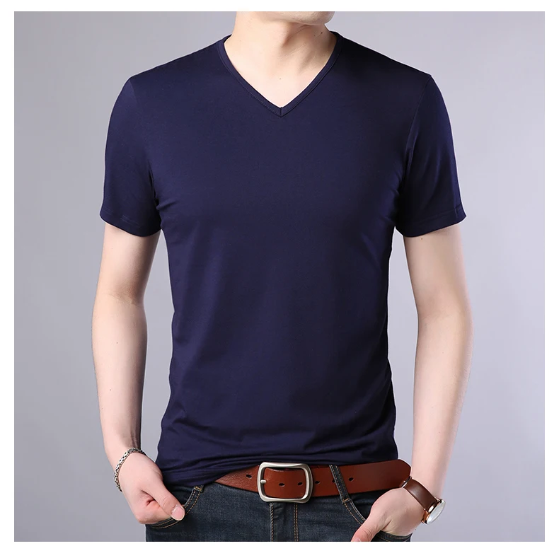 Модная Новая мужская футболка, летние топы с v-образным вырезом, белая футболка, облегающие футболки с коротким рукавом, однотонная повседневная мужская одежда