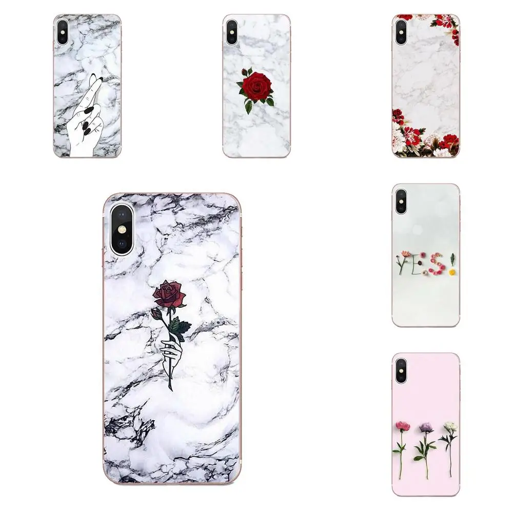 

Soft Silicone TPU Transparent Cute Case For Apple iPhone 4 4S 5 5C 5S SE 6 6S 7 8 Plus X XS Max XR Flowers On Marble