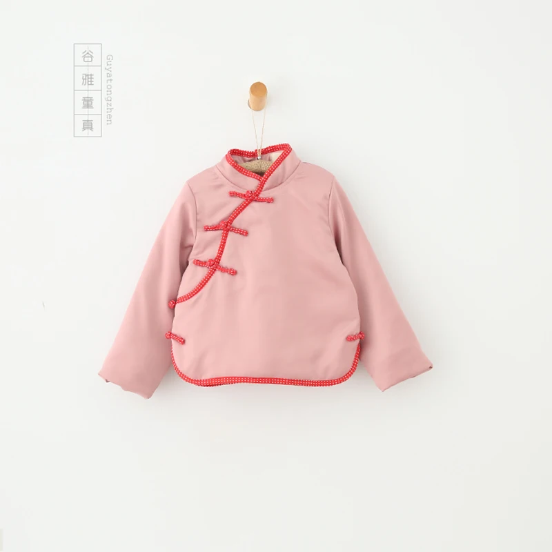 

Girls Chinese Cotton Coats Winter Thicken Jacket Vintage Solid Parkas Children School Costume Kids Warm Clothing For New Year