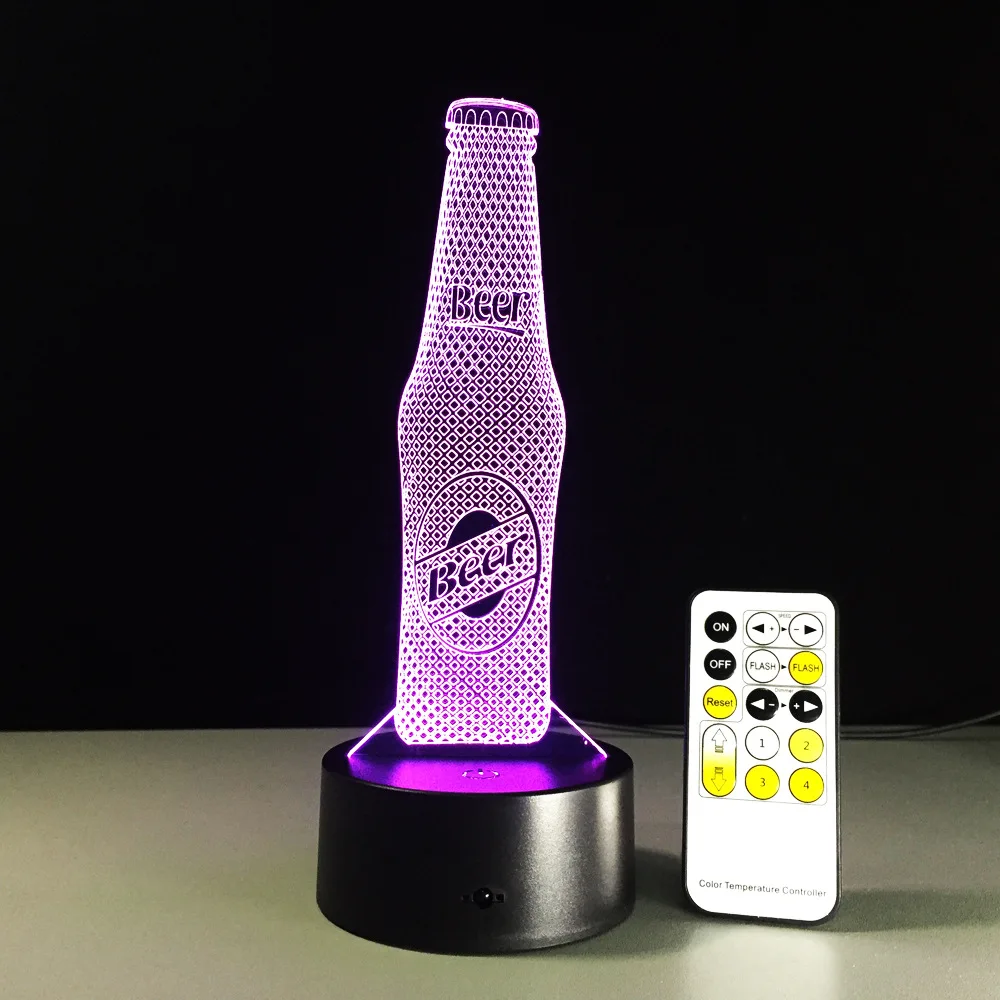 Пивная бутылка дистанционного Управление светодиодный USB 3D ночник 7 цветов Изменение Иллюзия настольная лампа Детские спальные Сенсор свет Прямая