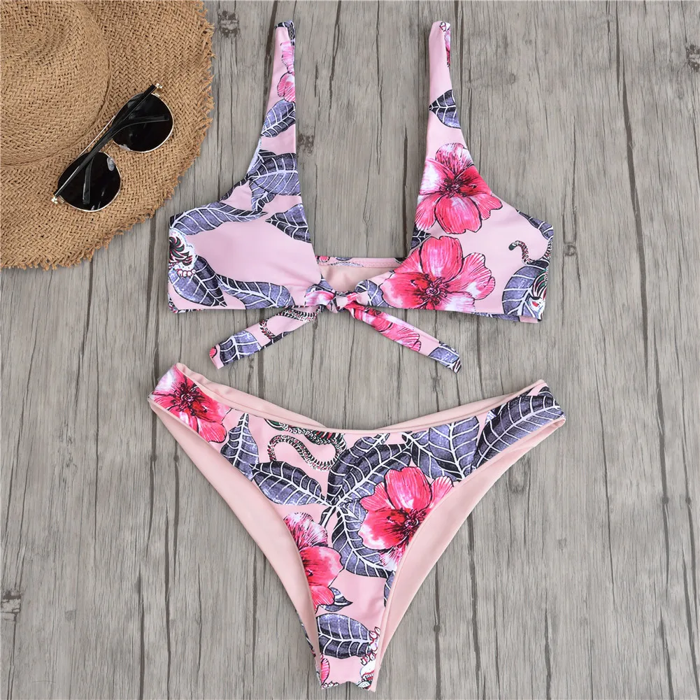 

Women Bikini with Bowknot Swimwear 2018 Low Waist Sexy Padded Bikini Sets Vintage Brazilian Biquini Push Up Swimsuit