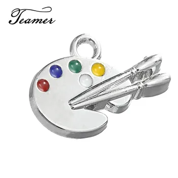 

Teamer Fashion Designer 10Pcs Rhodium Colorful Enamel Palette Charms Accessories For DIY Necklace/Brcaelet