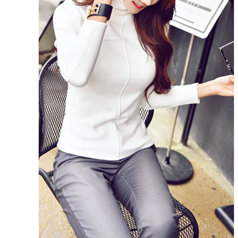 Harajuku Thick Warm T Shirt Women Autumn Winter Long Sleeve Turtleneck Basic T-shirts Female Tops Plus Size S-3XL WS9745V