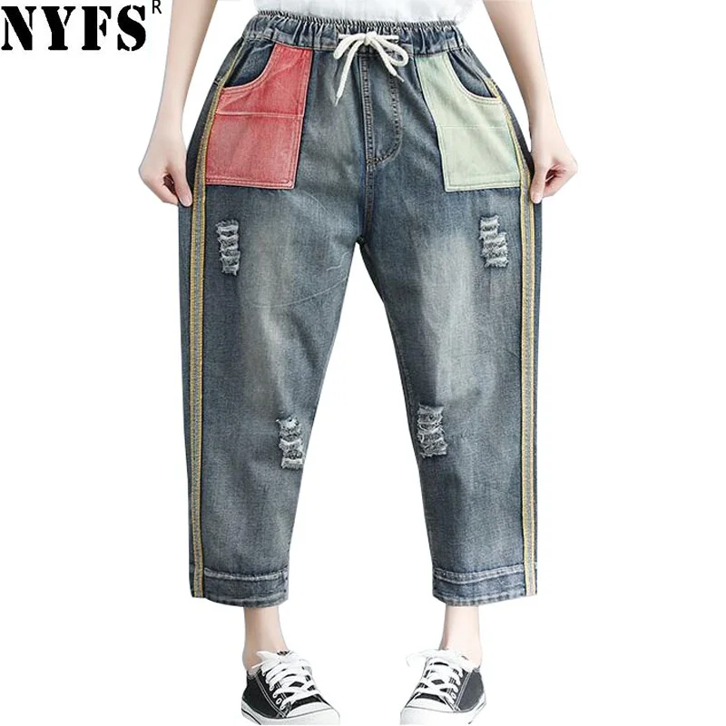NYFS 2019 новые стильные весенне-осенние женские джинсы свободные повседневные штаны из эластичной джинсовой ткани в винтажном стиле