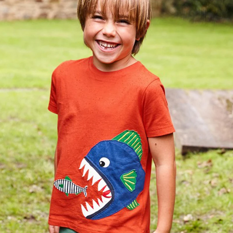 

Orange Big Fish Baby Boy's T-Shirts Toddler Tops 100% Cotton Summer Children Clothes Kids Outfits 1 2 3 4 5 Years Boy Clothing