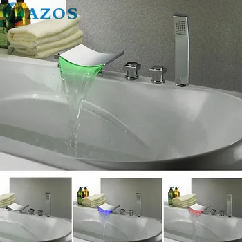 

Bathtub Shower Faucets LED Bathroom Suana 5pc Sets Showerhead,Diverter,Two Handles,Shower Hose,Waterfall Spout YGWJ086