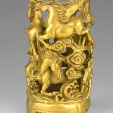 Bi003746 Китай Дворец Искусств Латунь Медь Запустить Лошадь Пенал Контейнер Карандаш Ваза Кисть Пот