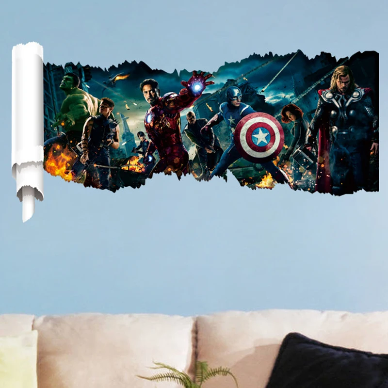 

3D Wallpaper Avengers Superheroes Marvel Comics Drawings Boys Room Wall stickers bedroom living room decorative murals