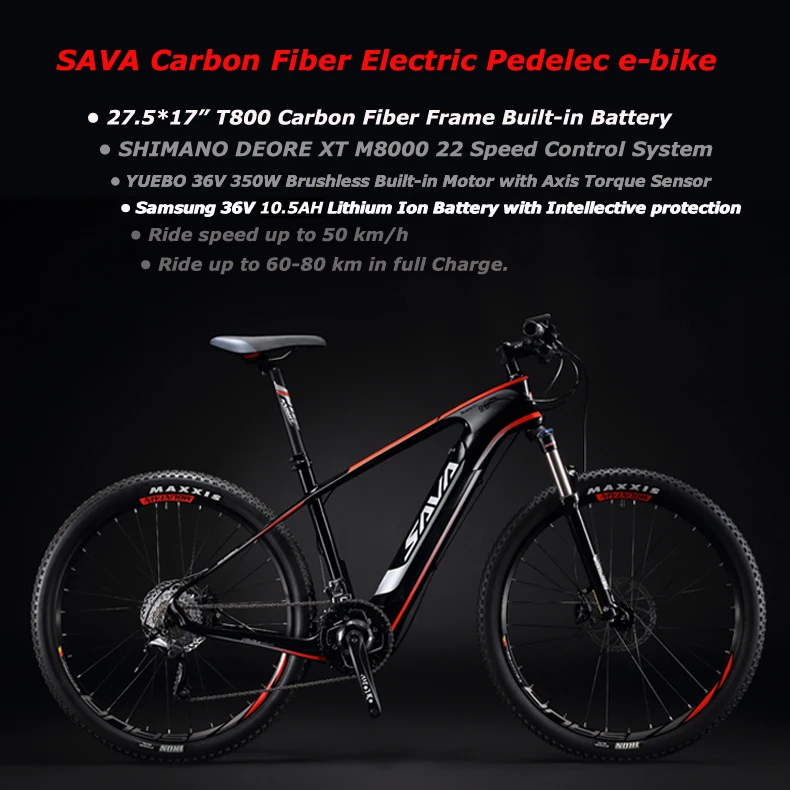 Электрический велосипед SAVA для взрослых, углеродный Электрический горный велосипед, мощный электровелосипед с Shimano M8000 и батареей 350 Вт 36 В