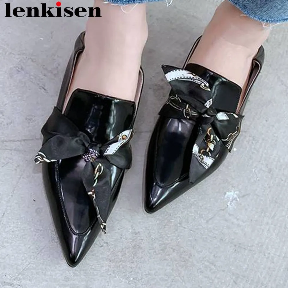 

Pretty girls full grain leather gorgeous riband slip on low heels comfortable party dating pumps pointed toe casual wear L56