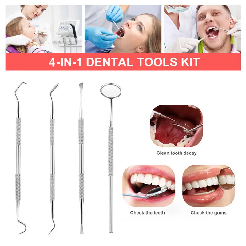 4 шт. набор для отбеливания зубов из нержавеющей стали, виниры для зубов, стоматологические инструменты, наборы для стоматолога, скребок для зубов, набор для чистки зубов, зеркальные инструменты