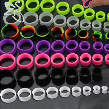 

126pcs/lot body piercing Ultra soft silicone flexible double flat flared tunnel plug with different color silicone ear tunnel
