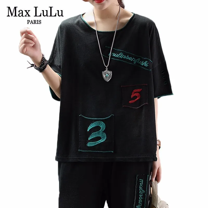 Max LuLu 2019 Zomer Mode Koreaanse Stijl Trainingspakken Dames Tops En Broek Womens 2 Delige Set Borduurwerk Outfits Vintage Kleding Max LuLu 2019 Zomer Mode Koreaanse Stijl Trainingspakken Dames Tops En Broek Womens 2 Delige Set Borduurwerk Outfits Vintage Kleding