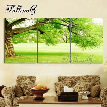 

FULLCANG triptych diy diamond painting "green tree nature landscape" 3 pieces mosaic cross stitch 5d embroidery full drill G1287