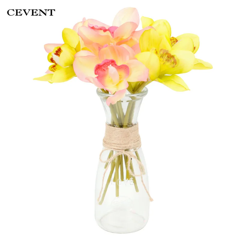 

Cevent 6pcs Real Touch Cymbidium Bouquet Home Artificial & Dried Flowers Decorations Beautiful DIY Hand Orchid Flower Supplier