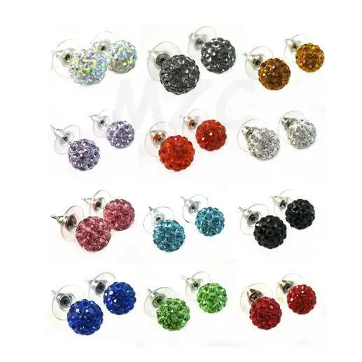 

Hot! Free Shipping !10mm 120 pairs /lot mixed 18 random color crystal Silver Plate earrings studs u43