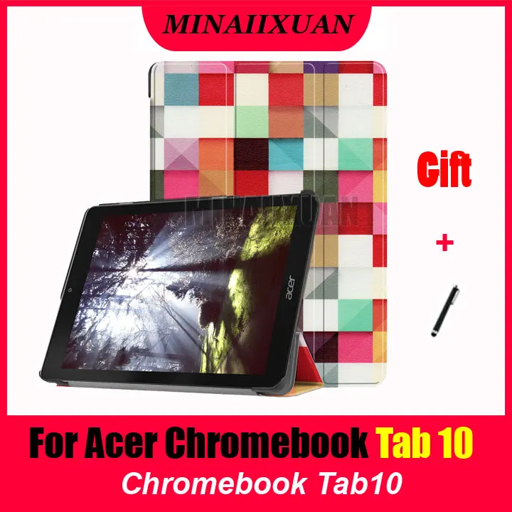New Printed Flip PU leather Ultra Slim Stand Case For Acer Chromebook Tab 10 Tablet Cover For Acer Chromebook Tab10 + Gift