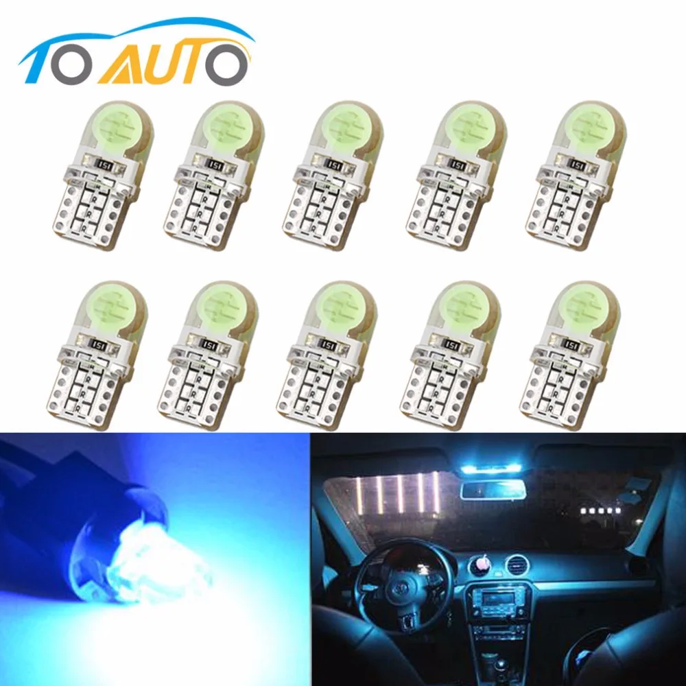 

10Pcs Car Led Bulbs T10 194 168 W5W COB 8 SMD LED Silica Auto Turn Signal Clearance Lights License Plate Lamp Ice Blue 12V