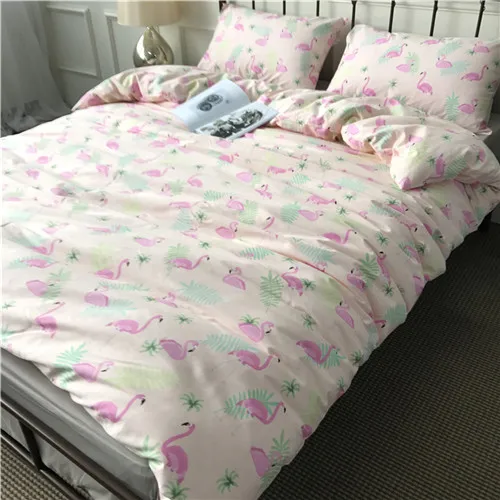 Комплект постельного белья с принтом фламинго для одеяла King, Комплект постельного белья с рисунком растений, пододеяльник, Комплект постельного белья 3 шт - Цвет: 2