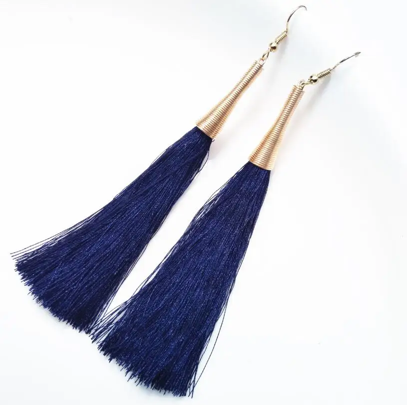 Популярные длинные серьги с ниспадающими кисточками, женские модные ювелирные изделия, Золотые Металлические Висячие серьги для подарков - Окраска металла: navy blue