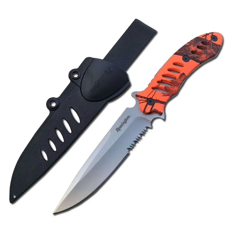

Mengoing Remington Military Survival Fixed Blade Knife 440A Steel Orange ABS Handle Self-defence EDC Knife