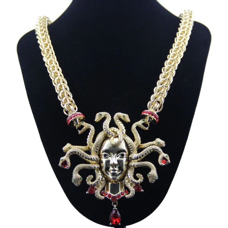 

Hip hop Jewelry medusa Snake head CZ Crystal statement costume Chain necklace Jewelry 23.6" Z95