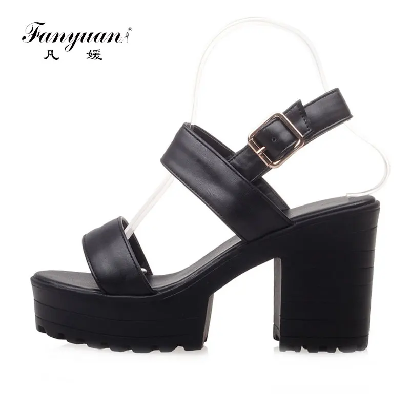 

Fanyuan Thick heel high Heels Platform Sandals girls concise Solid Back strap Basic shoes Plus size women Casual summer sandals