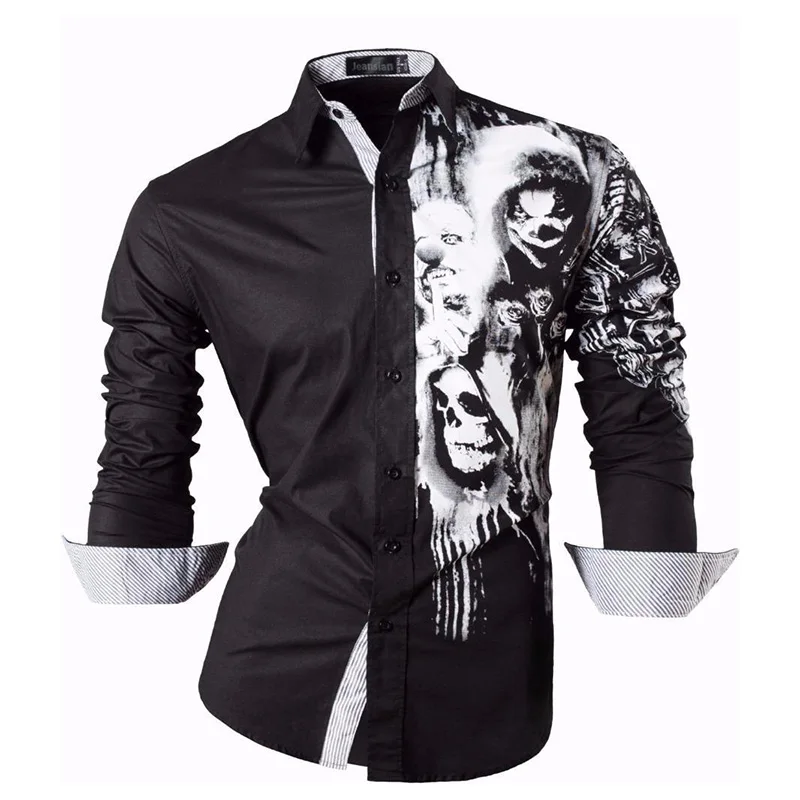 

2019 Spring Autumn Features Men Casual Slim Fit Long Sleeve Button Down Dress Dragon Shirt JZS046