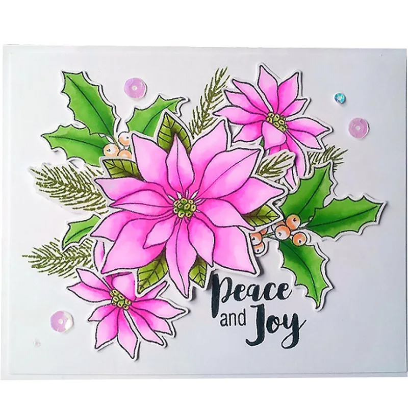 

Naifumodo 11*16cm 6Pcs New Flower Alphabet Clear Stamps And Dies For Making Scrapbooking Embossing Craft Silicone Transparent