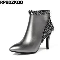 осенняя заостренный короткая Роскошные бренды обувь женщины металлический батильоны ремни ботинки тонкий ботильоны настоящая кожа
