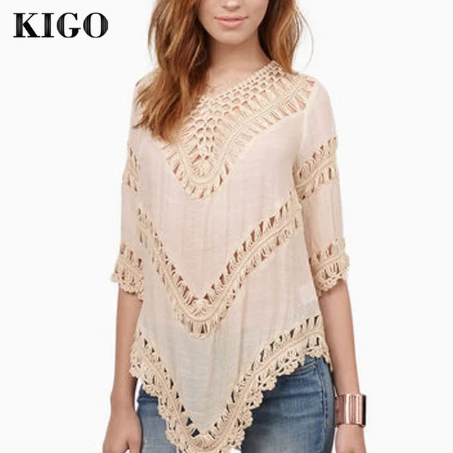 KIGO Womens Top Fashion Crochet Tops Women Shirts Blouses