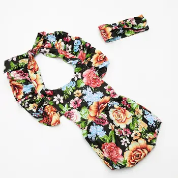

On sales baby boutique vintage floral romper jumpsuit girl bloomer Ruffle Romper Kids clothes matched headband
