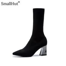 Knitting High Thick Heel Over the Knee High Boots Women Spring Autumn Ladies Pointed Toe Shoes Fashion Woman Black Boots E077 Knitting High Thick Heel Over the Knee High Boots Women Spring Autumn Ladies Pointed Toe Shoes Fashion Woman Black Boots E077