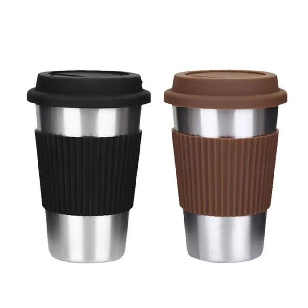 

500ml 304 Stainless Steel Thermo Cup Travel Coffee Cup With Silicone Lid Mug Portable Insulated Tumbler Wide Mouth Sport Bottle