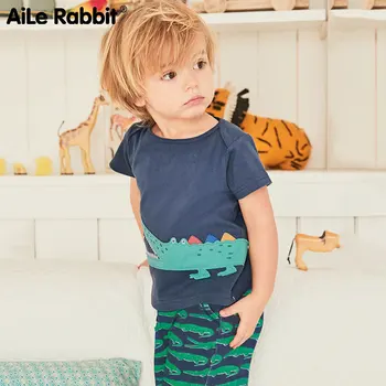 

AiLe Rabbit European and American style brand children's wear short sleeved children's suit knitted pure cotton boy suit cartoon