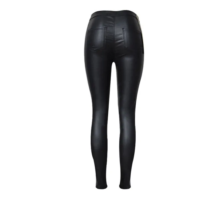 The popular high waist buckles does not have the pocket autumn winter jogger style imitation leather small feet pants big code (13)