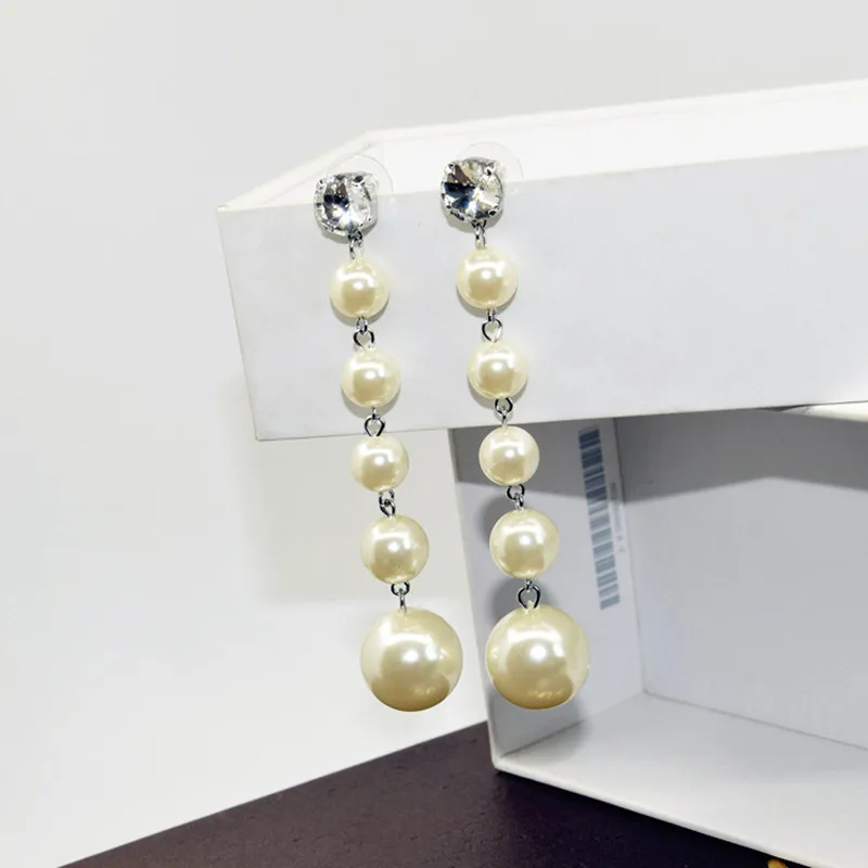 Women Exaggerated Oversize Simulated pearl Crystal Drop Earrings
