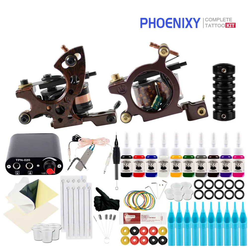 

Complete Tattoo Kit 2 Tattoo Machines Gun Set 10Pcs Ink Power Supply Grips Body Art Tools Set Tattoo Permanent Makeup Tattoo set