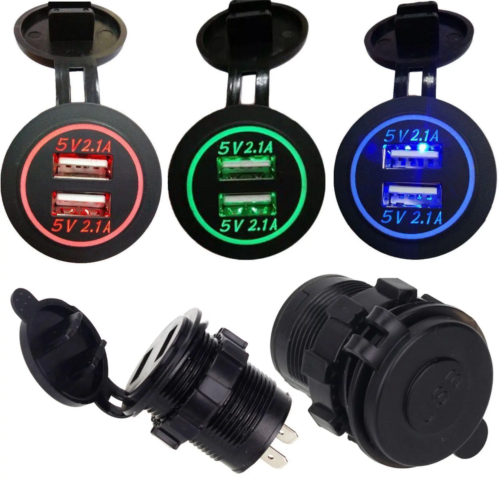 12 24V USB Charger for Motorcycle Auto ATV Boat LED Light Car 4.2A Dual