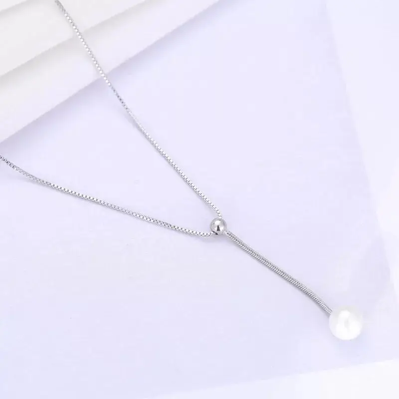 

New S925 sterling silver clavicle chain simple pearl necklace female silver jewelry LW18