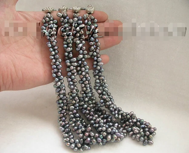 

> >>>wholesale! 4piece 3row black freshwater pearls necklace