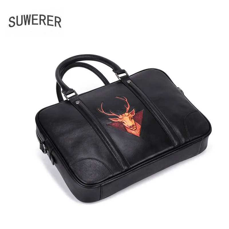 SUWERER 2019 New men Genuine Leather bags Handmade Carved luxury fashion cowhide tote men bags designer Men's briefcase SUWERER 2019 New men Genuine Leather bags Handmade Carved luxury fashion cowhide tote men bags designer Men's briefcase
