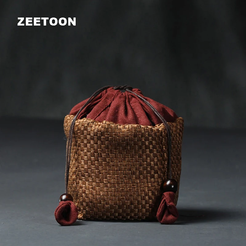 

Japanese Style Hand Woven Bamboo Portable Travel Tea Set Storage Bag Teapot Quick Cup Handbag Package for Jewelry Tea Cup Toys