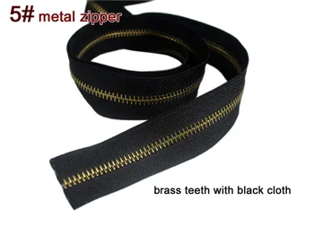 

#5 Zipper black cloth brass teeth gold metal zipper for sewing 2M / lot polished zipper for clothes bag shoes tent zip