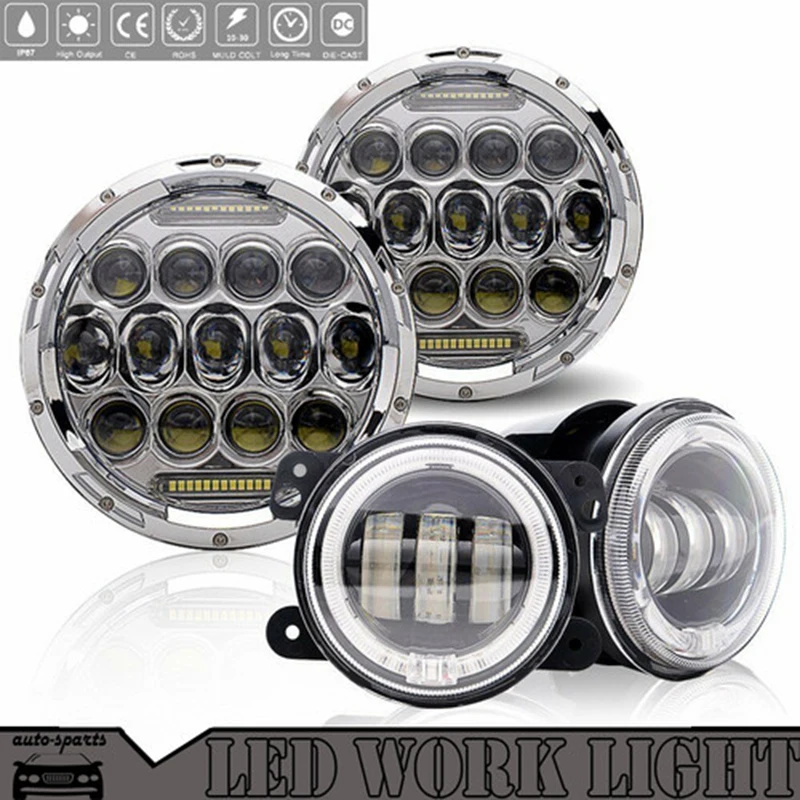 

7 inch 75W LED Headlight Fog lights Daytime Running Light Driving Lamps Fog Light Angel Eyes DRL For Jeep Wrangler 07-17