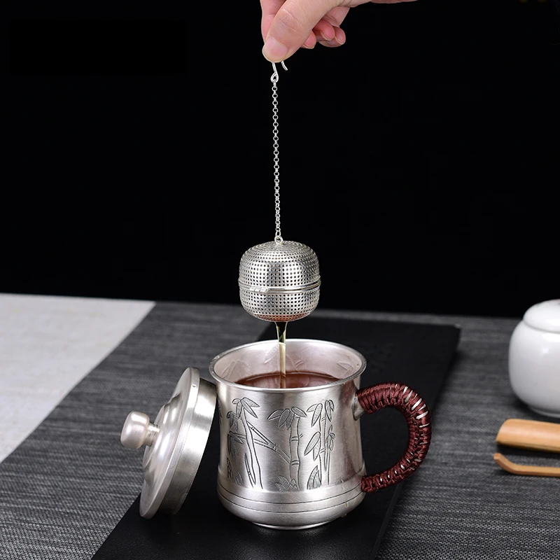  New S999 Silver Ball Tea Dip Net Filter with Hook Loose Tea Spice Ball with Rope Chain Home Kitchen - 1000008288207